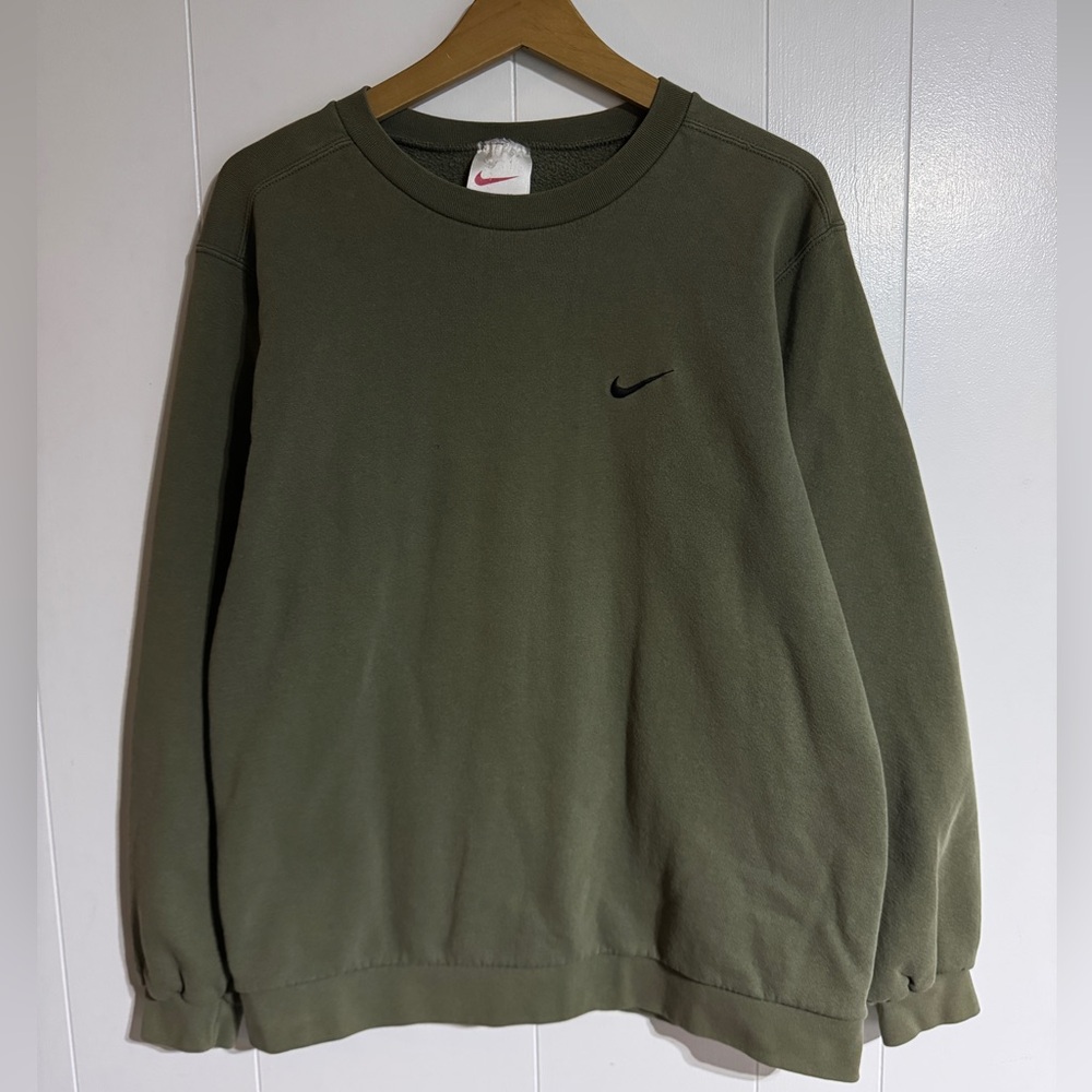 Vintage Nike Olive Green Crewneck Sweatshirt White Tag Size M 90s Black Swoosh